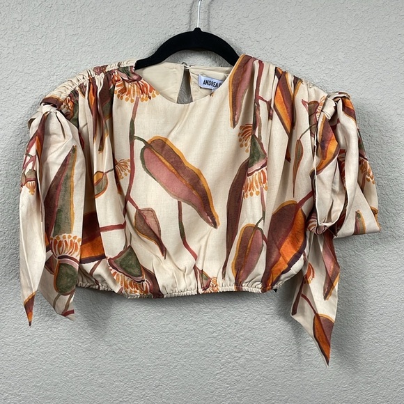 NWT Andrea Iyamah Halima Crop Top Resort Wear Cover Up Eucalyptus Leaves Sz S - Picture 5 of 15